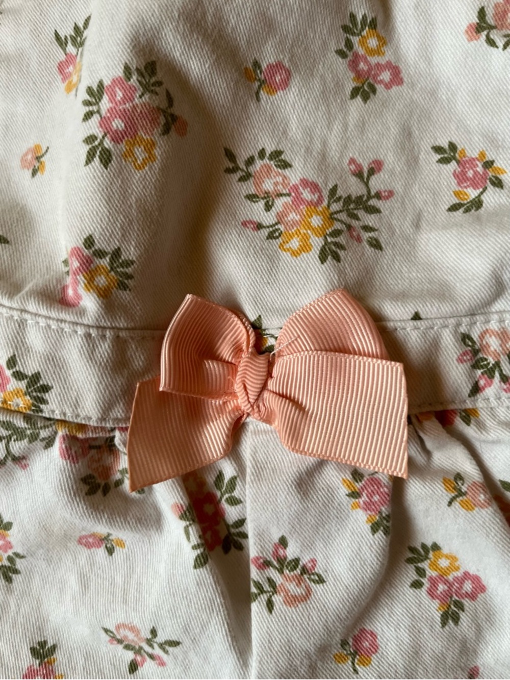 Cream Floral Girls' Overalls with Peach Bow - Picture 2 of 6